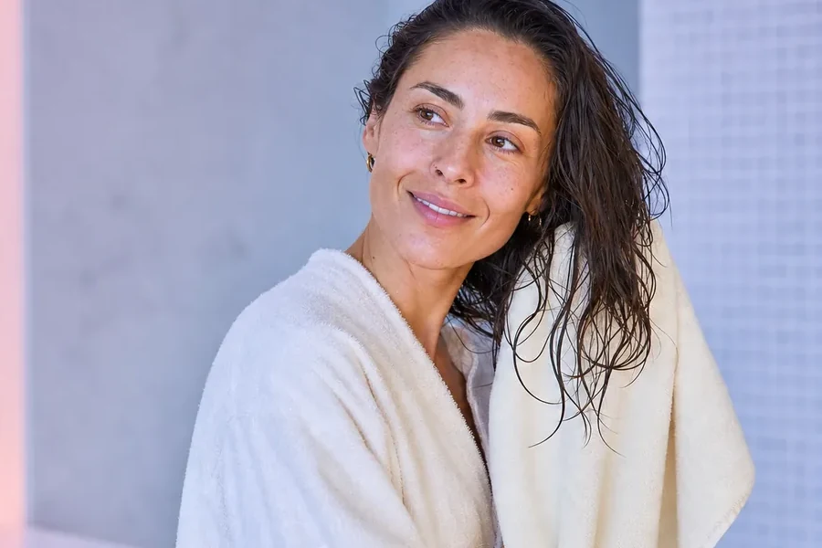 A woman with fresh skin after her morning routine
